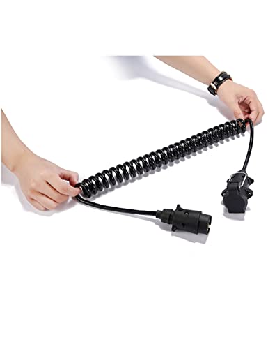 SPARKMOTO Rallonge Prise Remorque 7 Broches avec prise male femelle,12V Rallonge Spirale Câble Remorque Connecteur,câble ADAPTATEUR PRISE ATTELAGE de Remorque 7 broches Câble d'extension 2.6m(SKC02MF)
