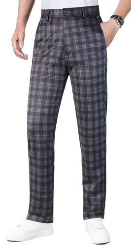 Oralidera Pantalones a Cuadros para Hombre Casuales Pantalones Cheques Tartán Chino Pantalones Retro con Bolsillos, Negro, 30