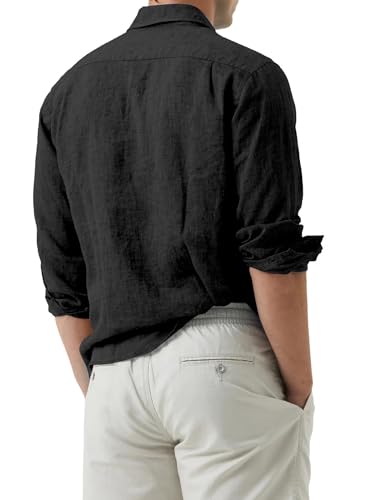 Elanbells Men's Dress Shirt, Long-Sleeved Button-Down Shirt, Casual, Wrinkle-Free Beach Shirt