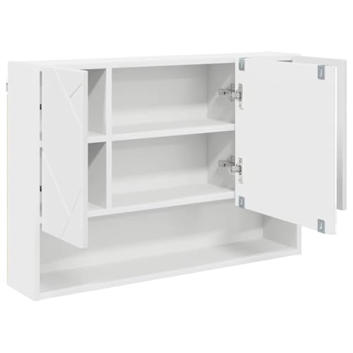 Espejo de baño con almacenamiento suspendido de 3 puertas, armario de madera blanco 6