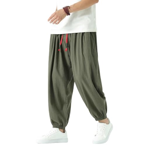 Men's Summer Chinese Style Japanese Trendy Thin Cotton Linen Wide Leg Harem Lantern Pants