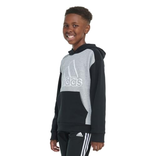 Adidas Youth Boy's Fleece Long Sleeve Graphic Logo Pullover Hoodie (US, Alpha, Small, Regular, Grey Heather)2