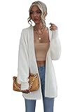 SheIn Women's Open Front Fuzzy Cardigan Sweater Long Sleeve Solid Coat Outwear White X-Large