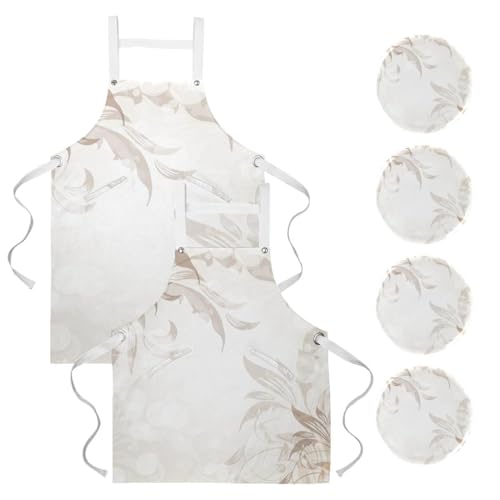 Lot de 2 tabliers de cuisine avec 4 broches motif floral
