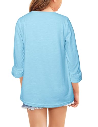 Sunborui Girls Summer 3/4 Length Sleeve Tops Casual Cute Shirts Ruffle Bell Sleeve Front Pleated Blouses2