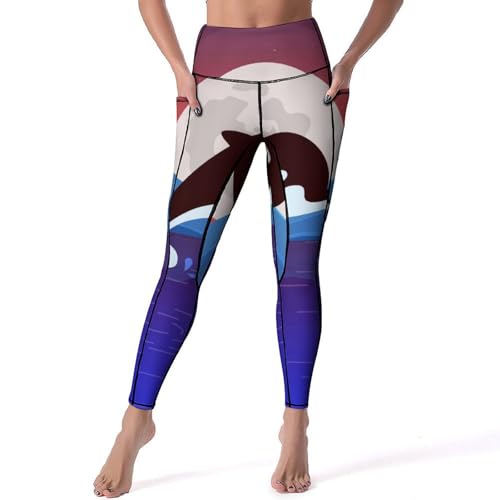 Pantalon yoga anti-glisse baleine coucher de soleil leggings fitness taille S