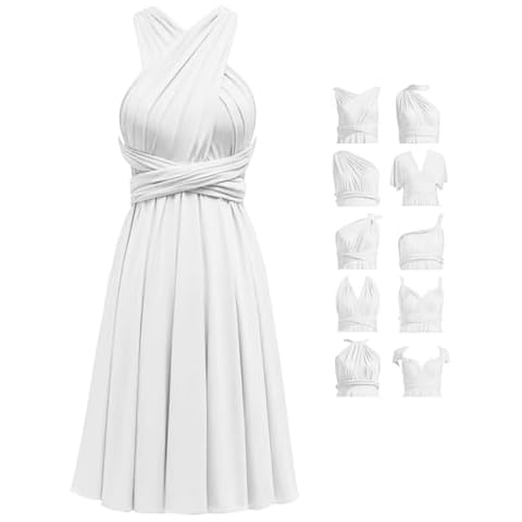 TTYBridal Infinity Dress with Bandeau Short, A-line Multi Way Wear Maxi Wedding Guest Prom Homecoming Party Dress White One Size Cover