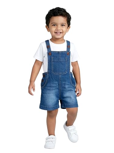 Image of KiddoPanti Unisex Infant Denim Dungaree | Cotton Blend Stretch | Baby Jumpsuit Witth Pockets | Comfortable Casual Outfit for Boys & Girls 6 Months-3 Years