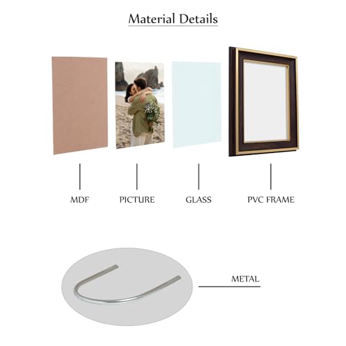 Image of GOLDEN PEACOCK Set of 2 5x7 Inch Photo Frames - Elegant Dark Wood & Gold Finish | Decorative Tabletop & Wall Hanging Picture Frames for Home, Office & Gifting