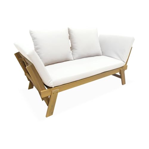 sweeek - Banquette de Jardin Beige 2/3 Places JALANCE. accoudoirs modulables 155/200x72x74.5cm