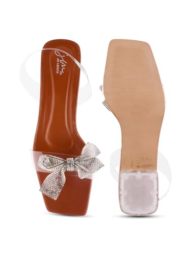 Image of JM LOOKS Women's Transparent Open-Toe Block Heels with Bow (Black)