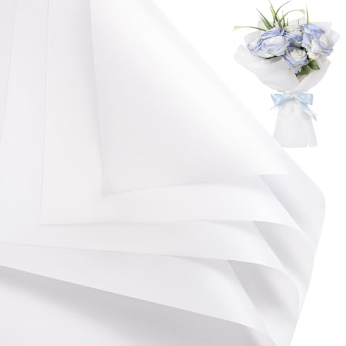 woric 25 Sheets Flower Bouquet Wrapping Paper White Waterproof Floral Wrapping Paper Florist Supplies for Graduation Birthday Party Gifts Packaging DIY Crafts