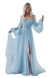 Details---Puffy Prom Dress Plus Size Ball Gown,Tulle Dress Women,Tulle,Long Sleeve,Puffy Sleeve,High Slit,Side Split,Off Shoulder,Sweetheart,A-line,Plus Size,Floor Length,Fairy,Princess,Cinderella,Vintage,Floor Length,Fluffy,Flowy,Poofy,Ruched,Transp...