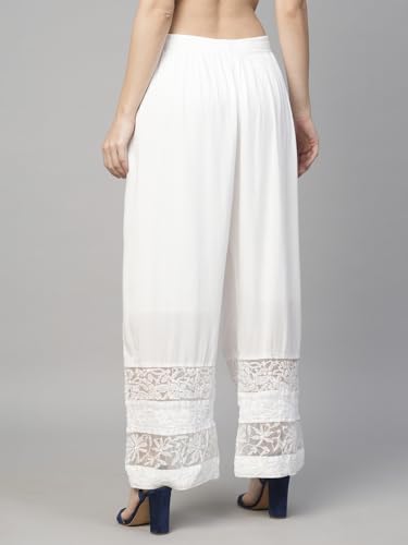 Image of Ada Hand Embroidered Lucknowi Chikankari Rayon Palazzo for Women A711177