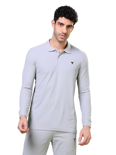 Image of TECHNOSPORT Mens Slim Fit Polyester Active Wear Collar Polo T-Shirt with Long Sleeves for Workout, Sports