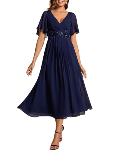 Ever-Pretty Vestidos de Noche Señoras Elegante para la Boda Tobillo Longitud Vestido de Invitada de Boda Vestido de Cóctel Vestidos de Fiesta Azul Marino 50