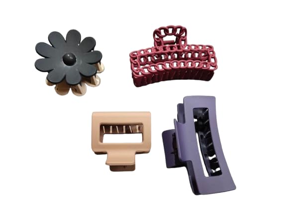 TrendyTrolley 4 Pc Large Hair Claw Clips Combo Set | Non-Slip Matte Finish Hair Clutcher & Ponytail Holder Clips for Women & Girls | Durable Strong Grip Hair Accessories (HC-C11)