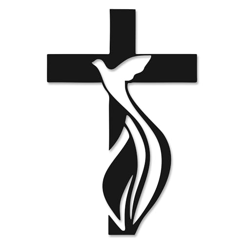 El Mejor Listado de Cruces y crucifijos de pared más recomendados. 41 Rajukit - Decoración de pared de paloma y cruz del espíritu santo – Arte de pared de metal cristiano con diseño inspirado en Jesús negro, cruz religiosa impermeable para...