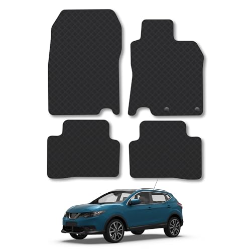Nissan Qashqai (2014-2021) Rubber Car Mats Accessories Tailored Fit Compatible Accessory Waterproof Protection Non-Slip Floor Mats Full Coverage Durable Front Rear Set Coverage with Clips