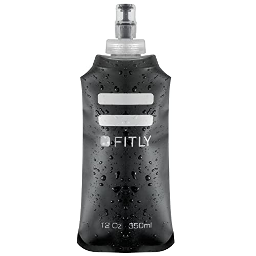 FITLY 12 oz - 350ml (F3B) Soft Water Bottle Shrink As You Drink Soft Flask for Hydration Pack Folding Water Bottle Ideal for Running, Hiking, Cycling, Climbing & Rigorous Activity, Black