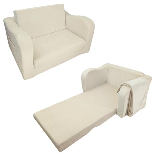 Wonder Space Sofá de espuma para niños con manta, sofá convertible 2 en 1 premontado para niños y niñas (marfil)