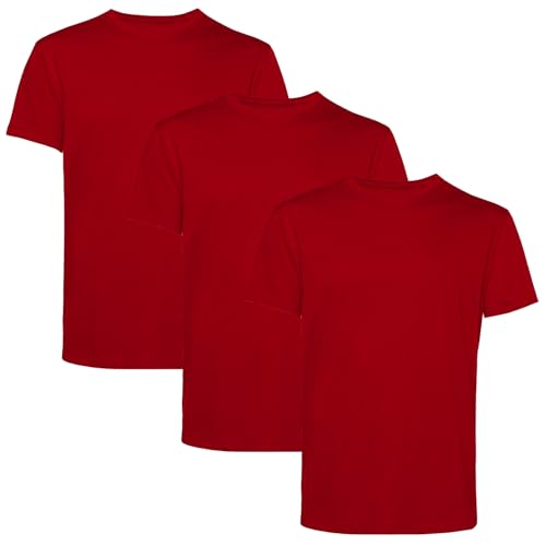 Men’s T-Shirts Multipack | Cotton 3 Pack T-Shirts | Gym Tops for Him | Crew Neck Short Sleeve | Work and Casual Wear in Multi-Colour | Plain, Comfortable and Durable | Red Small