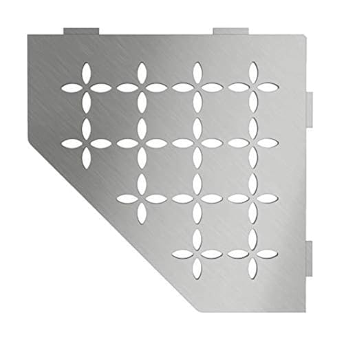 Schluter Pentagonal Corner Shelf for Tiled Walls - Floral Design Stainless Steel Material Brushed Stainless Steel Finish 3/32 Thick Anchoring Tabs - SES2D5EB