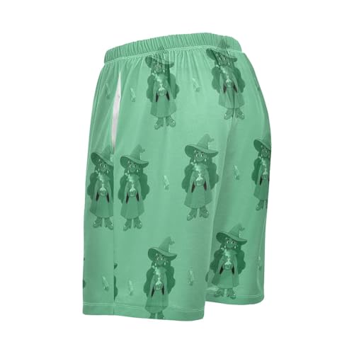 Men's Pajama Shorts Halloween Witch Green Athletic Pajama Sleep Bottoms with Pockets 23042373