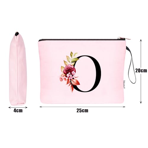 Image of Vavabox A-Z Personalized Makeup Bag, Birthday Gifts for Women Mom, Gifts for Best Friend, Bride Bridesmaid Cosmetic bag (O, 06-Pink)