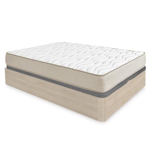 DEKIT - Pack Ahorro Dormitorio Canapé Round con 1 Colchón viscoelástico Nova 135 x 190 cm, Altura 20 cm