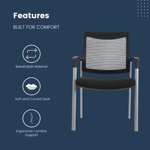 Gm Seating Ever Guest Chair - Mesh Back Stacking Chairs With Leather Seat - Ergonomic Chair With Lumber Support For Home Office School Church - Comfortable Reception Chairs (Pack Of 1) #TOP4