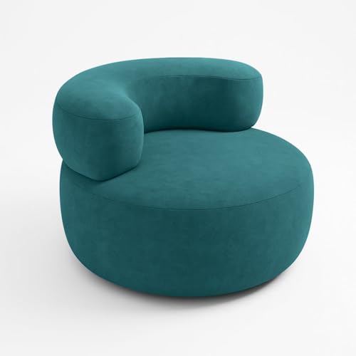 Image of Modern Round Accent Chair, Teal Bookley Fabric, High Density Foam Cushion, Pinewood Frame, Contemporary Style for Living Room Bedroom Office, 36 inchx36 inchx24 (Teal Blue)