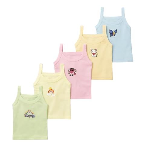 Image of superminis Baby Girl's Sleeveless Printed Cotton Regular Fit Camisole Slips - Pack of 6 & 5