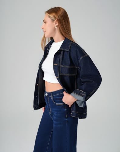 roswear Denim Jacket Coat for Women with Flap Chest Pockets Casual Oversized Jean Jackets2
