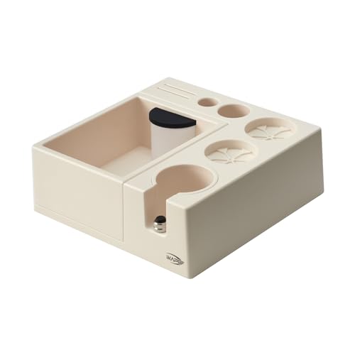IKAPE Espresso Knock Box, Espresso Coffee Organizer Box Fit for Storage 51, 54, 58MM Espresso Tamper, Distributor, Portafilter & Puck Screen Accessories, Plastic Station Base(White)
