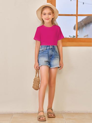 Image of Girls Short Sleeve T Shirts Kids Summer Tops Crewneck Tees 5-14 Years