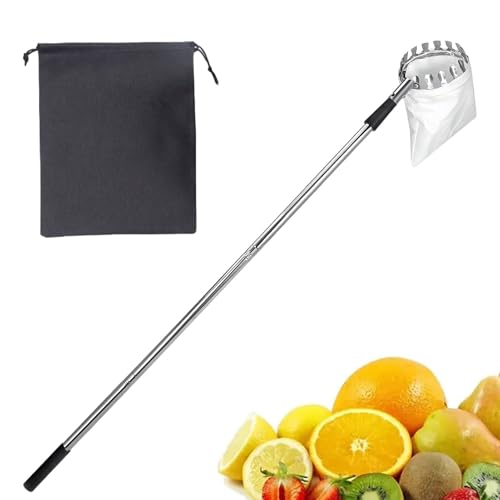 Recolector Frutas Árboles - Pértiga Ajustable | Herramienta Alcance Acero | Mango Extensible Antioxidante, 160 Cm Largo, 4 Barras | Cogedor Agrícola Huerta Jardín Exterior, Fundería Tela Incluida