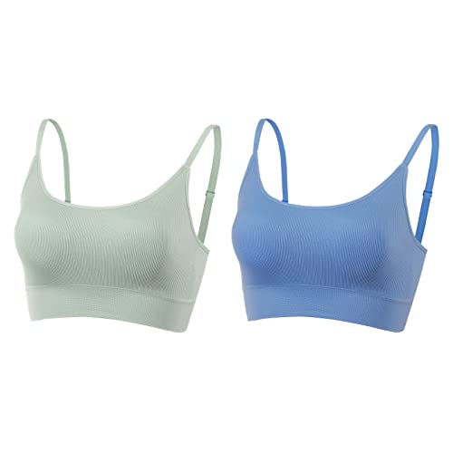 AMRIY Womens Sports Bras for Women Light Support Padded Workout Bras for Women Supportive Seamless Women's Wireless Yoga Bra Green Blue,S