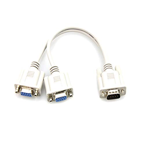 JMT DB9 9 Pines Puerto Serie Y Cable Macho a 2 Hembra Serial Rs232 Cable Divisor 2 en un Cable para Pantallas de Caja registradora (Blanco)