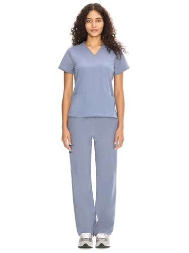 COZYFIT Scrubs for Women Set Medical Uniform - V-Neck Top & Straight Leg Pants with 9 Pockets, Unisex Workwear COZY SCRUBS
