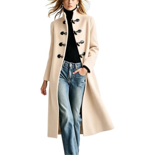 Lainyong Long Coat for Women Casual Toggle Buttons Wool Jackets with Pocket | Winter Plus Size Pea Coats, Fashion Stand Collar Trench Coat, Thicken Warm Outerwear, Oversized Elegant Cardigans - image 1