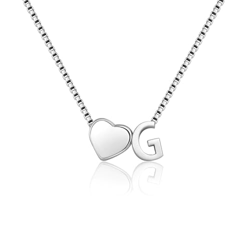 Image of RMMD Silver Initial Necklace for Women Girls - 18K White Plated Personalised Heart Letter G Initial Necklace Gifts for Women Silver Jewellery Jewelry Birthday Mothers Day Gifts for Mom Grandma