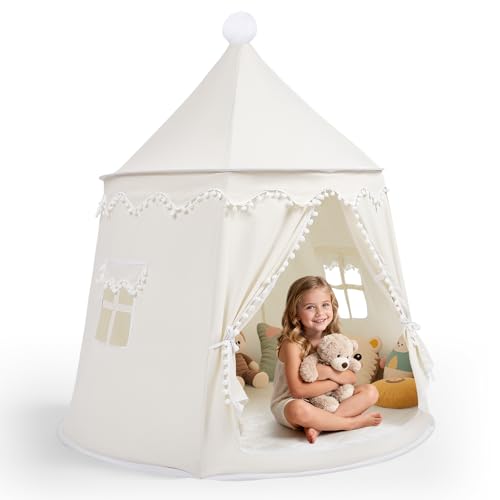 Tienda de campaña Infantil con colchoneta, 120 cm de Espacio, Estilo yurta, para Interiores y Exteriores, fácil de armar, portátil con Bolsa de Almacenamiento