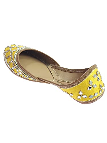 Image of Fulkari Women's Mirror Genuine Soft Leather Embroidered Jutis | Bite and Pinch Free Jutti | Punjabi Formal Juttis | Girl's Wedding Flat Ladies Mojari | Formal Ethnic Juti |
