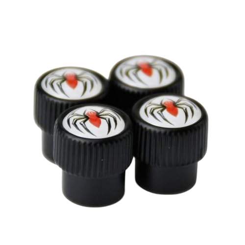 (Set of 4) Metal Auto Tire Valve Stem Cap Cover with Black Widow Spider Emblem Trim for Can-Am Spyder F3 RT R Predators Car Motor Bike