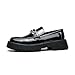 Men's Fashion Patent Leather Lug Sole Loafers,Round Toe Platform Comfort Slip On Dress Shoes (Black,8)