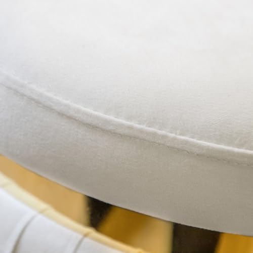 Furniture of America Magnus Modern 15-inch Upholstered Round Ottoman with Gold Trim and Stainless Steel Base, Vanity Stool Chair, Small Foot Stool for Bedroom, Living Room, Entryway, White by Furniture of America - Image 7