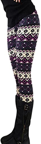 Fioeyr Women Christmas Reindeer Printed Xmas Leggings Fashion Lady Elasticity Skinny Printed Stretchy Pants Workout Running Tights Purple