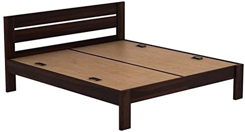 Image of Sheesham Wood Queen Size Bed Without Storage Wooden Cot Bed for Bedroom Living Room Home and Hotels (Walnut Finish)