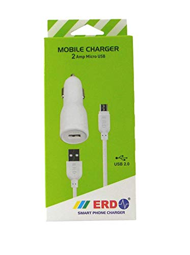 PTC ERD CC-50 2amp Micro USB Data Cable CAR Charger (White)